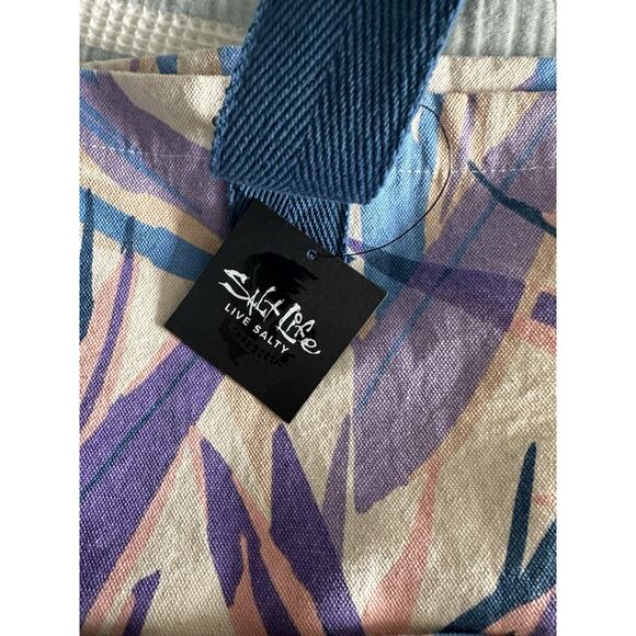 New Salt Life Utopia Beach Tote Purple Blue Cream Birds of Paradise Pockets - Picture 3 of 6